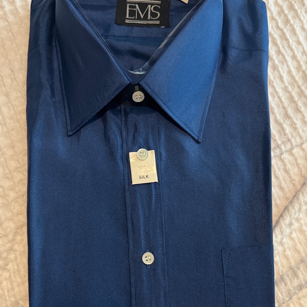 EMS Men's Navy Silk Dress Shirt